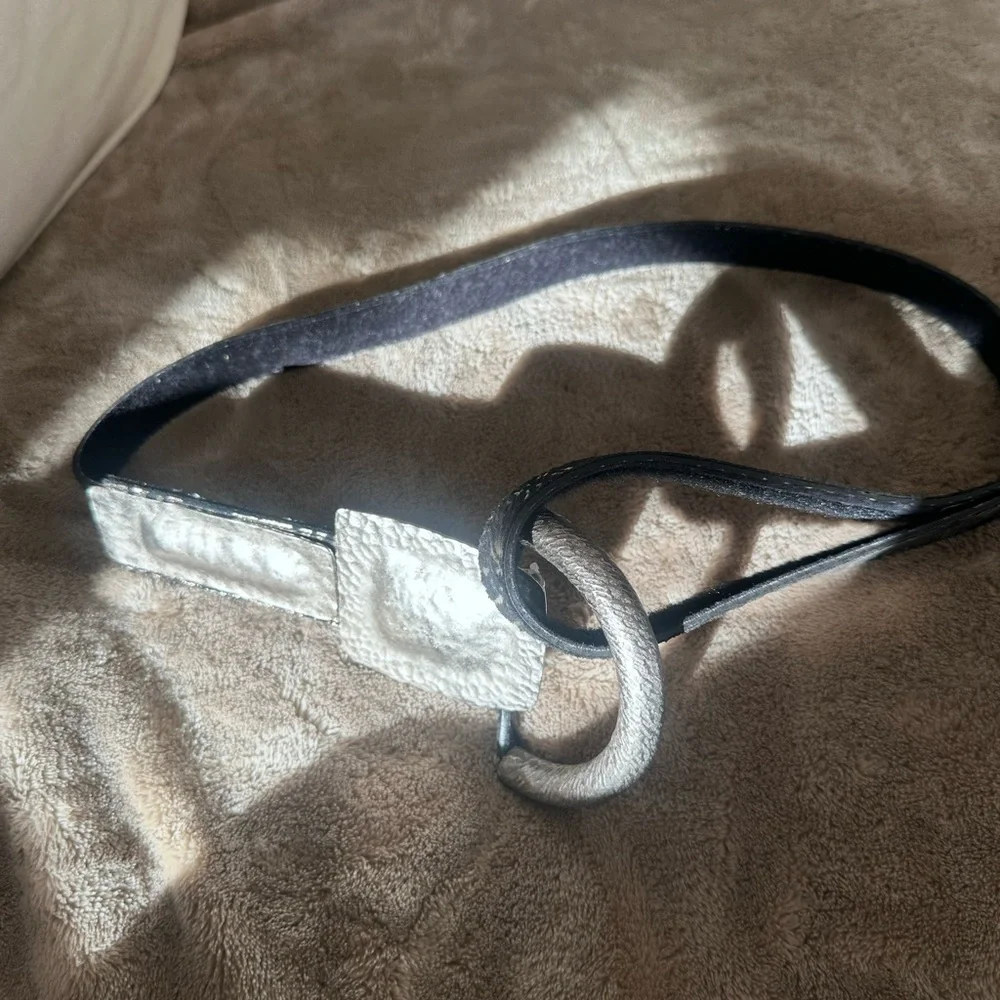 black and grey artisan zebra print belt